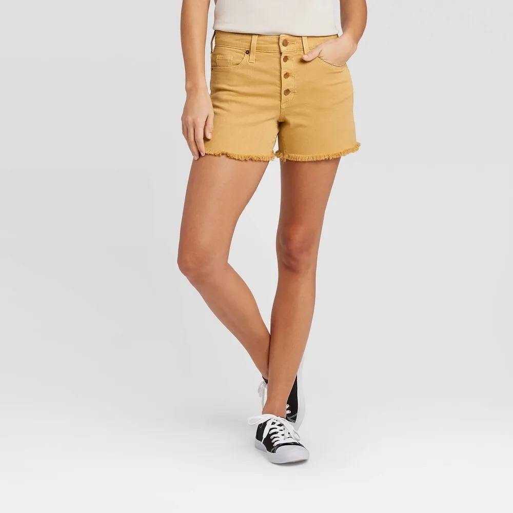 Golden Bronze High-Rise Midi Shorts